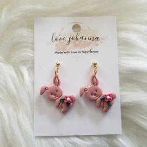 HANDMADE POLYMER CLAY EASTER SPRING BUNNY EARRINGS ON STAINLESS STEEL POST